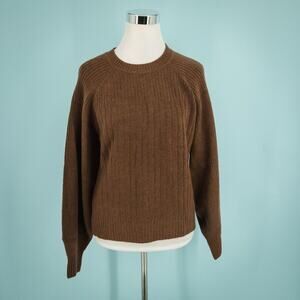 Athleta Size Medium M Brown Layover Crew Merino Wool Blend Knit Sweater NEW